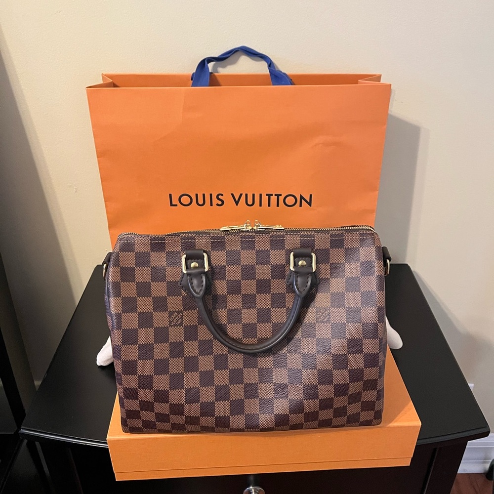 Authentic Louis Vuitton Speedy 30 Bandouliere Damier Ebene